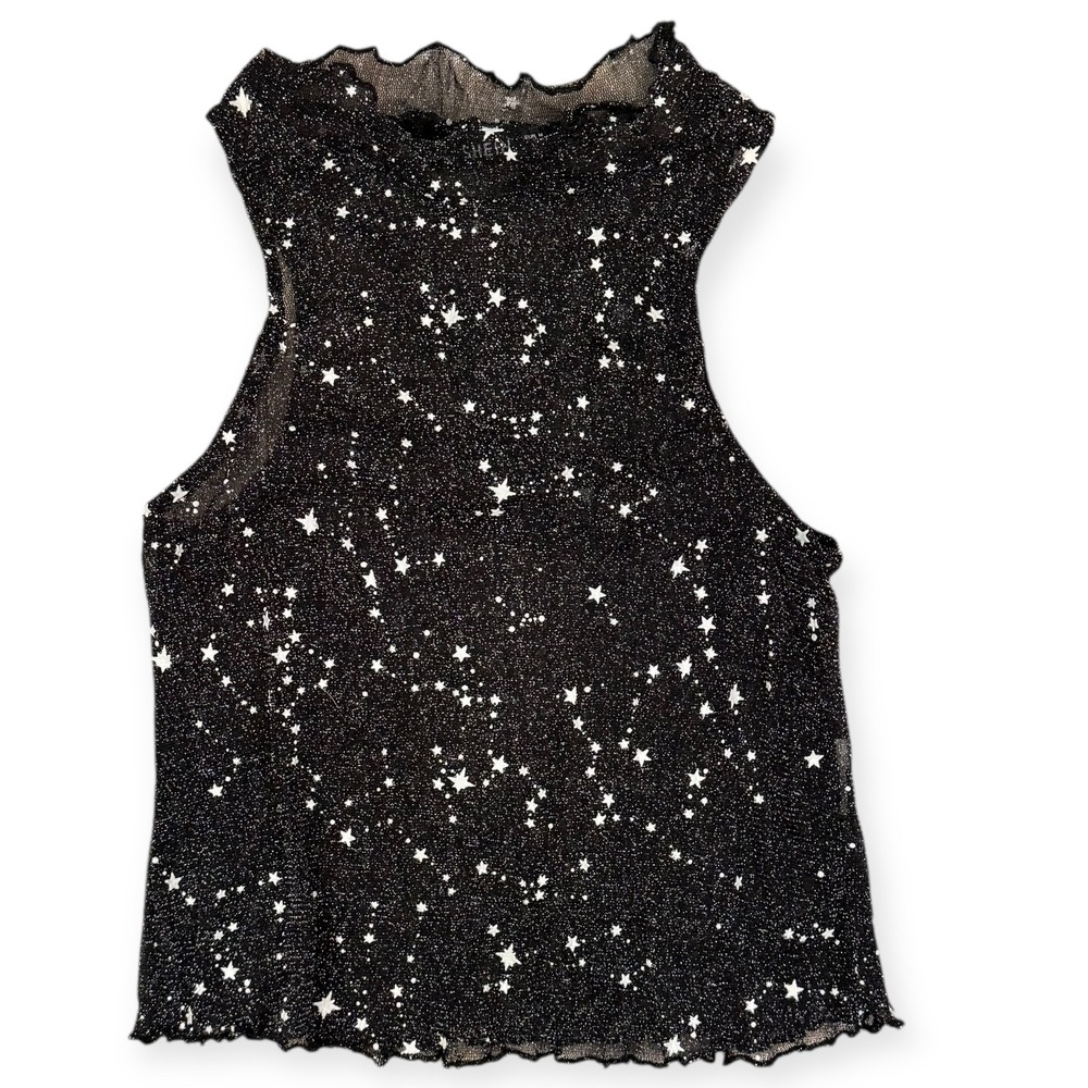 SHEIN Black Sheer Mesh Star Print Sleeveless Top Medium